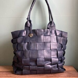 Woven Faux Leather Tote Bag